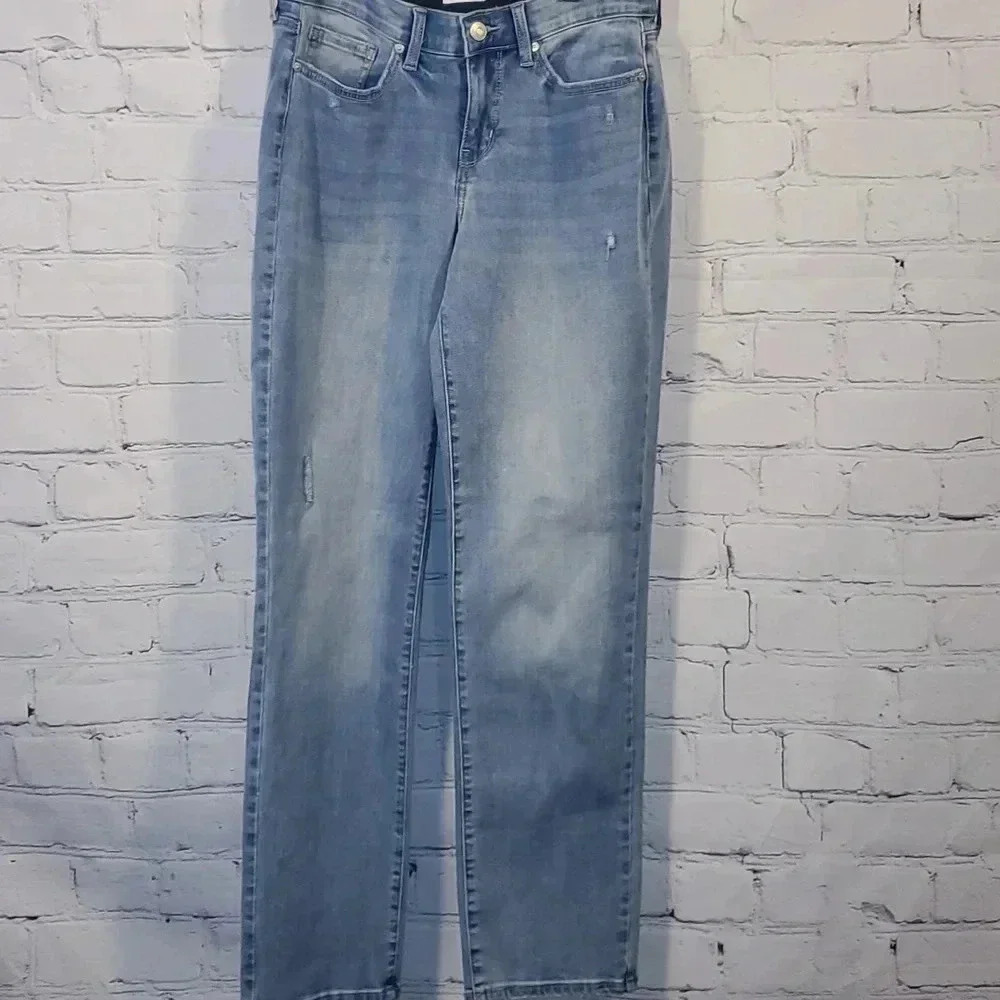 Wonderly Jeans Womens 4R Denim Mid Rise Straight Slighty Distressed Light Blue